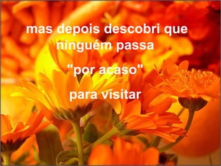 mas depois descobri que
ninguém passa
"por acaso"
para visitar
 