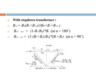 8/5/2015
7
 With stepdown transformer :
1) BSVC= Bσ(BC+BTCR)/(Bσ+BC+BTCR )
2) BSVC MAX = (1-BC/Bσ)*BC (at α = 180˚)
3) BSVC MIN = (1-(BC+BL)/Bσ)*(BC+BL) (at α = 90˚)
 