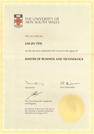 (5) UNSW certificate
