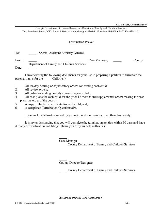 fc 118 termination packet termination questionnaire and reporting fo termination of parental rights form