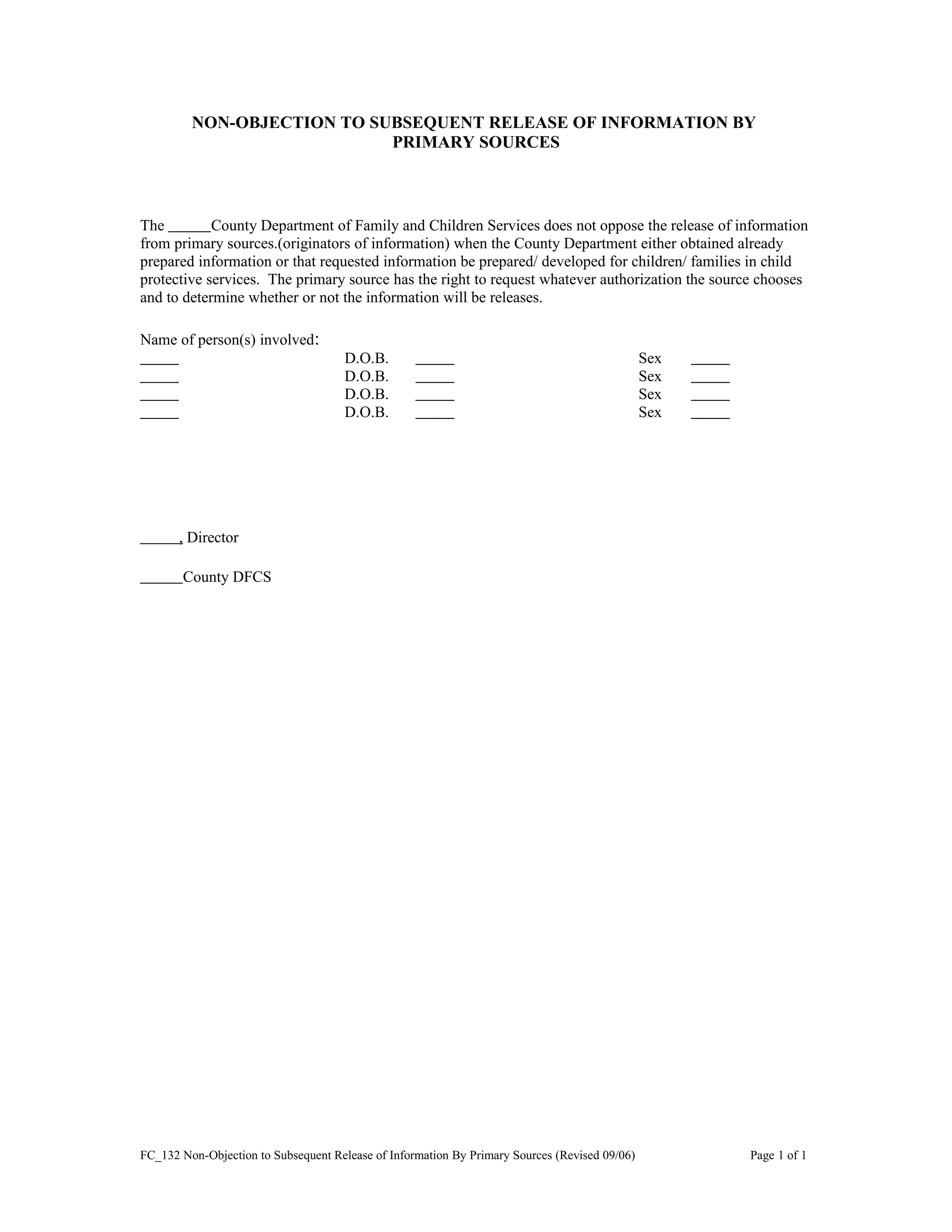 Fc Form 133 Example Fc 132 non objection to subsequent release of information by primary ...