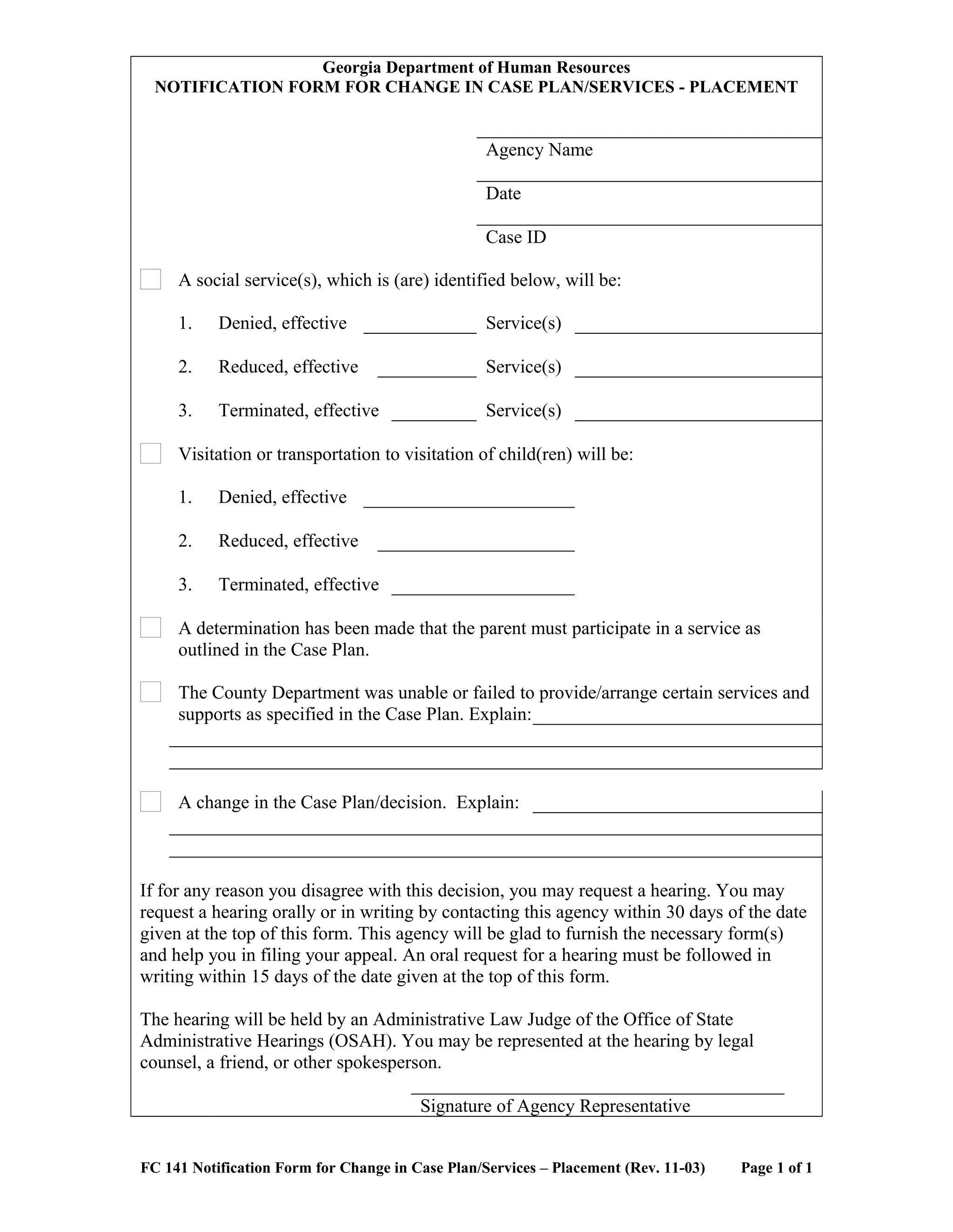 Fc 141 notification for change in case plan services doc