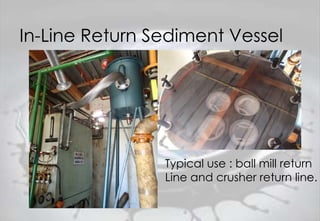 In-Line Return Sediment Vessel
Typical use : ball mill return
Line and crusher return line.
 
