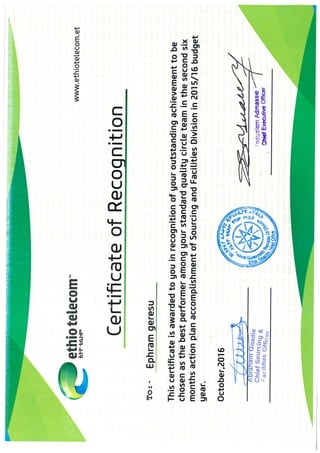 Certificate of Recognition-27 Oct.
