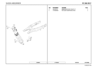 X ON DEMAND* NEW PARTC177920410
CHASSIS # 88
POS PARTNUMBER PARTNAME PIECE
1* 18187Q5701 MONOSHOCK 350 SX-F USA, FC 17 1
2 77204089000 HH COLLAR SCREW M10X52 SW13 2
157890410
FFCC 335500 22001177SHOCK ABSORBER
 