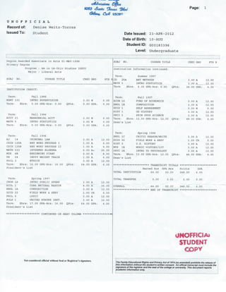 Unofficial Gavilan Transcript Issued 4-23-12 | PDF