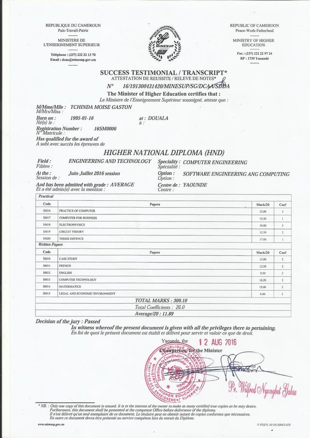 HND Transcript | PDF