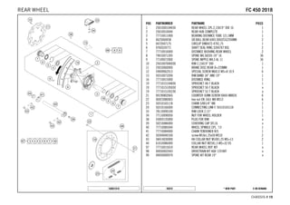 X ON DEMAND* NEW PART45010
CHASSIS # 1199
POS PARTNUMBER PARTNAME PIECE
1 2501000104430 REAR WHEEL CPL.2,15X19'' DID 16 1
2 25010010044 REAR HUB COMPLETE 1
3 77710011000 BEARING DISTANCE TUBE 121,5MM 1
4 0625060058 GR.BALL BEAR.6005 DDU2CG23S6NM 2
5 0472047175 CIRCLIP DIN0472-47X1,75 1
6 0760324771 SHAFT SEAL RING 32X47X7 BSL 2
7 77710016000 DISTANCE BUSHING REAR WHEEL 2
8 79010071205 SPOKE M4,5X205-19'' 16 36
9 77109072000 SPOKE NIPPLE M4,5 AL 11 36
10 2501007000030 RIM 2,15X19'' DID 1
11 25010060000 BRAKE DISC REAR D=220MM 1
12 59009062013 SPECIAL SCREW M6X13 WS=8 10.9 6
13 50310073200 RIM BAND 18'' AND 19'' 1
16 77710015000 DISTANCE RING 1
19 7771015104830 SPROCKET 48-T BLACK 1
19 7771015105030 SPROCKET 50-T BLACK x
19 7771015105230 SPROCKET 52-T BLACK x
21 0019080266S COUNTER-SUNK SCREW ISA45 M8X26 6
22 06923080003 hex nut EN 1661 M8 WS13 6
23 50310165118 CHAIN 5/8X1/4'' MX 1
24 50310166000 CONNECTING LINK F. 50310165118 1
33 78110090100 RIM LOCK 2,15'' 1
34 77110090050 NUT FOR WHEEL HOLDER 1
38 55003135000 PLUG FOR RIM x
39 50210086000 COVERING CAP SFL16 x
40 77710085044 WHEEL SPINDLE CPL. '13 1
41 77710084000 CHAIN TENSIONER R/S 1
42 50304040100 screw M10x1.25x50 WS10 2
43 58414030000 HH COLLAR NUT M10X1,25 WS=13 2
44 61010086000 COLLAR NUT M25X1,5 WS=32 05 1
97 77710015010 REAR WHEEL REP. KIT x
98 00050002043 DRIVETRAIN KIT HQV 13T/48T x
99 00050000979 SPOKE KIT REAR 19'' x
168031010
FFCC 445500 22001188REAR WHEEL
 