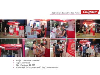 • Project: Sensitive pro-relief
• Type: activation
• No. of visitors: 22,000
• Coverage: 5 Coopmart and 3 BigC supermarkets
Activation, Sensitive Pro-Relief
 