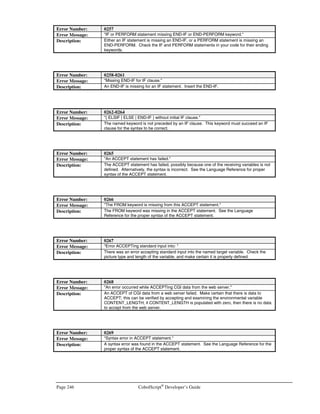 CobolScript®
Developer’s Guide Page 213
Company ODBC Driver Data Source
IBM Corp.
Telephone: 800-IBM-4YOU
http://www.software.ibm.com/data/db2/db2
connect
DB2 Connect DB2 for OS/390
DB2 for MVS/ESA
DB2/400
DB2 for VSE and VM
DB2 UDB (UNIX, Windows NT
and OS/2 servers)
IBM Corp.
http://www.networking.ibm.com/gso/gsoho
me.html
Connection ODBC Client Connection Server
Information Builders, Inc.
Telephone: 800-969-4636
Telephone: 212-736-4433
Fax 212-629-8819
http://www.ibi.com
EDA/Extender for ODBC
EDA/SQL (server)
DB2
IMS
VSAM
IDMS
Datacom
TOTAL
Teradata
ADABAS
Oracle
SQL Server
OpenIngres
Informix
Supra Server
SQL/DS
RMS
Rdb
M
Sharebase
C-ISAM
Image/SQL
Allbase/SQL
Others
Informix Software, Inc.
Telephone: 800-388-0366
Telephone: 415-926-6300
Fax: 913-599-8753
http://www.informix.com
Informix ODBC Driver Informix OnLine Dynamic
Server, SE
Intersoft, Inc.
http://www.inter-soft.com
Essentia ODBC Essentia SQL-Server
Intersolv, Inc. (see MERANT) DataDirect ODBC Drivers
SequeLink
See MERANT
IQ Software
Telephone: 770-446-8880
Fax: 770-448-4088
http://www.iqsc.com
IQ Smart Server Several DBMSs
 