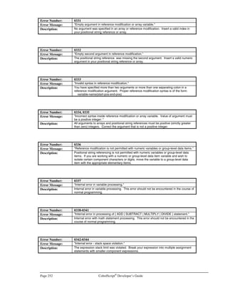CobolScript®
Developer’s Guide Page 219
Company ODBC Driver Data Source
Raima (see Centura Software)
Telephone: 800-327-2462
Telephone: 206-515-9477
Fax: 206-748-5200
http://www.raima.com
Velocis ODBC Driver
RDM ODBC Gateway
Raima Data Manager++
Velocis Database Server
Real Time eXecutive, Inc.
Telephone: 508-384-7717
Fax: 504-384-9074
http://www.rtx.com
ODBC for RTXHDB RTXHDB
Recital Corporation
http://www.recital.com
Recital ODBC Developer Recital
Red Brick Systems (see Informix) Red Brick ODBC Driver Red Brick Warehouse VPT
Red Point Software
Telephone: 214-355-5200
Fax: 214-355-5201
http://www.redpt.com
SnmpQL ODBC Driver Data from SNMP devices
Santa Cruz Operation
Telephone: +44(0) 113 251 2222
Fax: +44(0) 113 251 2223
http://www.sco.com
SCO SQL Retriever Informix
Oracle
OpenIngres
InterBase
Sybase
Progress
SAS Institute
Telephone: 919-677-8000
Fax: 919-677-8123
http://www.sas.com
SAS/Access Interface to ODBC SAS
ShowCase Corp.
Telephone: 800-829-3555
Telephone: 507-288-5922
Fax: 507-287-2803
http://www.showcasecorp.com
ShowCase ODBC Driver IBM AS/400
Siemens Nixdorf Informationssysteme
http://www.sni.de
DBA.D
DBA.X
DBA.2000
Informix
Oracle
OpenIngres
SESAM/SQL
UDS/SQL
Simba Technologies Inc.
Telephone: 800-388-4933
Telephone: 604-601-5300
Fax: 604-601-5320
http://www.simbatech.com
Simba Express (server)
Simba ODBC Driver SDKs
ODBC drivers
Oracle
Sybase
DB2
Informix
SQL Server
Software AG
Telephone: 800-423-2227
Telephone: 703-860-5050
http://www.adabas.com
ADABAS ODBC Driver ADABAS D
ADABAS
Software Clearing House
Telephone: 513-579-0455
Fax: 513-579-1064
http://www.sch.com
Open/A ODBC Driver Open/A
A-Series
Software Migration and Conversion
Telephone: 612-452-9270
Fax: 612-688-2191
Open CQL Driver DMS-1100
PCIOS
RDMS-1100
SoftOption
Telephone: +44(0)1322 278603
Fax: +44(0)1322 289630
ODBC for CTOS CTOS ISAM
 