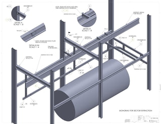 B X4
D
H
EXISTING W10 X 45#
X 4
EXISTING W10 X 45#
EXISTING I-BEAM
FOR TROLLEY
THIS END
TO BE BOLTED
6
5
6
(2)
6
DOWNLEG
"E"
CROSSBEAM
"A"
5
8 PAD "A"
CROSSBEAM
"A"
8
PAD "A"
6
6
6
DOWNLEG
"F"
8
PAD "A"
SWAYBRACE
"D"
6
5
DOWNLEG
"F"8
PAD "A"
(2)
1 2
SWAYBRACE
"D"
EXISTING
W16 X 77#
EXISTING
W16 X 77#
3/8
DETAIL B X4
SCALE 1 : 4
NOTE: DOUBLE BACKING PLATE
USED IN 3 PLACES
1/4
NS & FS
DETAIL D
SCALE 1 : 8
EXISTING W10 X 45#
x 2
6
NOTE: TEMPLATE HOLES AND DRILL
THRU EXISTING W10 X 45#BEAM
DETAIL H
SCALE 1 : 8
6
3(2)
97
D
C
B
A
A
B
C
D
12345678
8 7 6 5 4 3 2 1
E
F
E
F
EMONORAILASSY-iso
REV
MONORAIL ISO
SHEET 1 OF 8
11-14-15
TJ
C.E.L
UNLESS OTHERWISE SPECIFIED:
SCALE: 1:64 WEIGHT:
REVDWG. NO.
E
SIZE
TITLE:
NAME DATE
COMMENTS:
LOWELL DESIGN
66 WINSTON WAY
NEW GLOUCESTER, ME.04260
207-240-0513
Q.A.
MFG APPR.
ENG APPR.
CHECKED
DRAWN
FINISH
MATERIAL
STEEL
INTERPRET GEOMETRIC
TOLERANCING PER:
DIMENSIONS ARE IN INCHES
TOLERANCES:
FRACTIONAL
ANGULAR: MACH BEND
TWO PLACE DECIMAL
THREE PLACE DECIMAL
APPLICATION
USED ONNEXT ASSY
PROPRIETARY AND CONFIDENTIAL
THE INFORMATION CONTAINED IN THIS
DRAWING IS THE SOLE PROPERTY OF
<INSERT COMPANY NAME HERE>. ANY
REPRODUCTION IN PART OR AS A WHOLE
WITHOUT THE WRITTEN PERMISSION OF
<INSERT COMPANY NAME HERE> IS
PROHIBITED.
JAY VERSO MILL
MONORAIL FOR SECTOR EXTRACTION
 