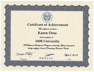 Karen Orso 340B U Certificate