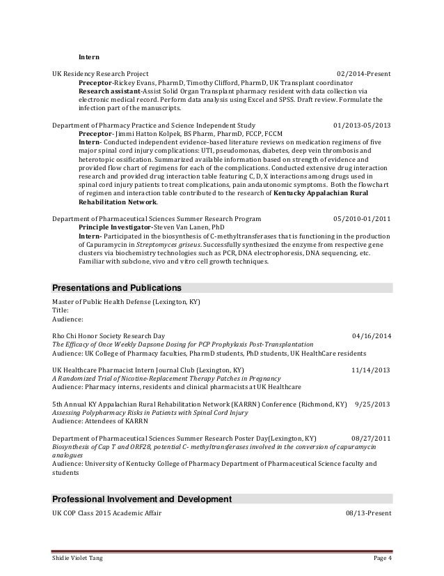 Pharmacy residency resume