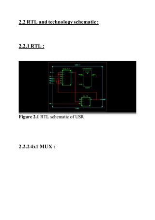 2.2 RTL and technology schematic:
2.2.1 RTL :
Figure 2.1 RTL schematic of USR
2.2.2 4x1 MUX :
 