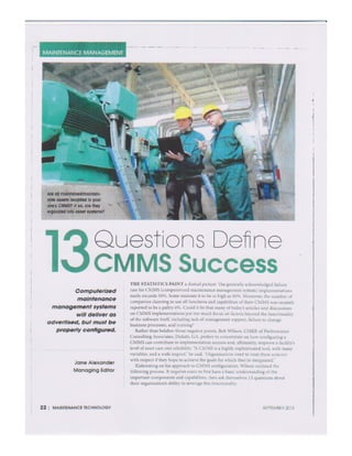 Maintenance Technology Mag - CMMS Success Article