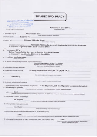 5 - Work Certificate Solvay Pharmaceutical Poland