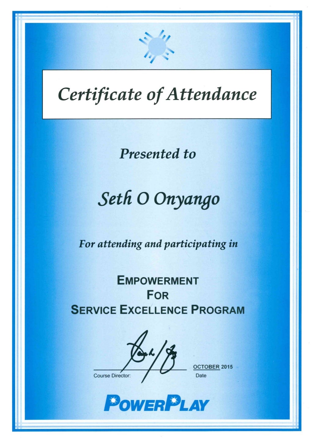 CUSTOMER EXPERIENCE CERTIFICATE