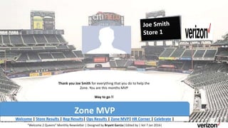 Thank you Joe Smith for everything that you do to help the
Zone. You are this months MVP
Way to go !!
Zone MVP
“Welcome 2 Queens” Monthly Newsletter | Designed by Bryant Garcia| Edited by | Vol 7 Jan 2016|
Welcome | Store Results | Rep Results| Ops Results | Zone MVP| HR Corner | Celebrate |
 
