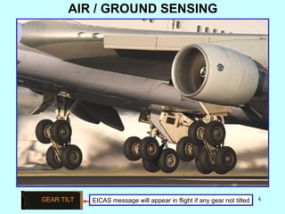 AIR / GROUND SENSING EICAS message will appear in flight if any gear not tilted GEAR TILT 
