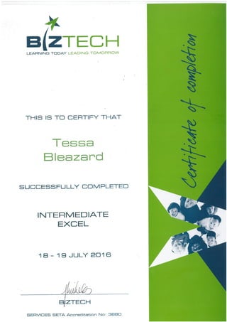 BizTech Certificate Intermediate Excel