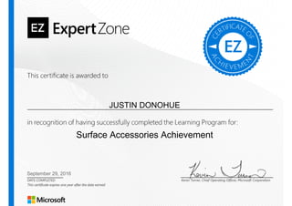 JUSTIN DONOHUE
September 29, 2016
Surface Accessories Achievement
 
