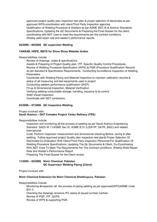Pakistan Asme AKRAM CV QC Supervisor Mechanical | DOC