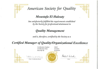 Certified Manager of Manager  Organizational Excellence