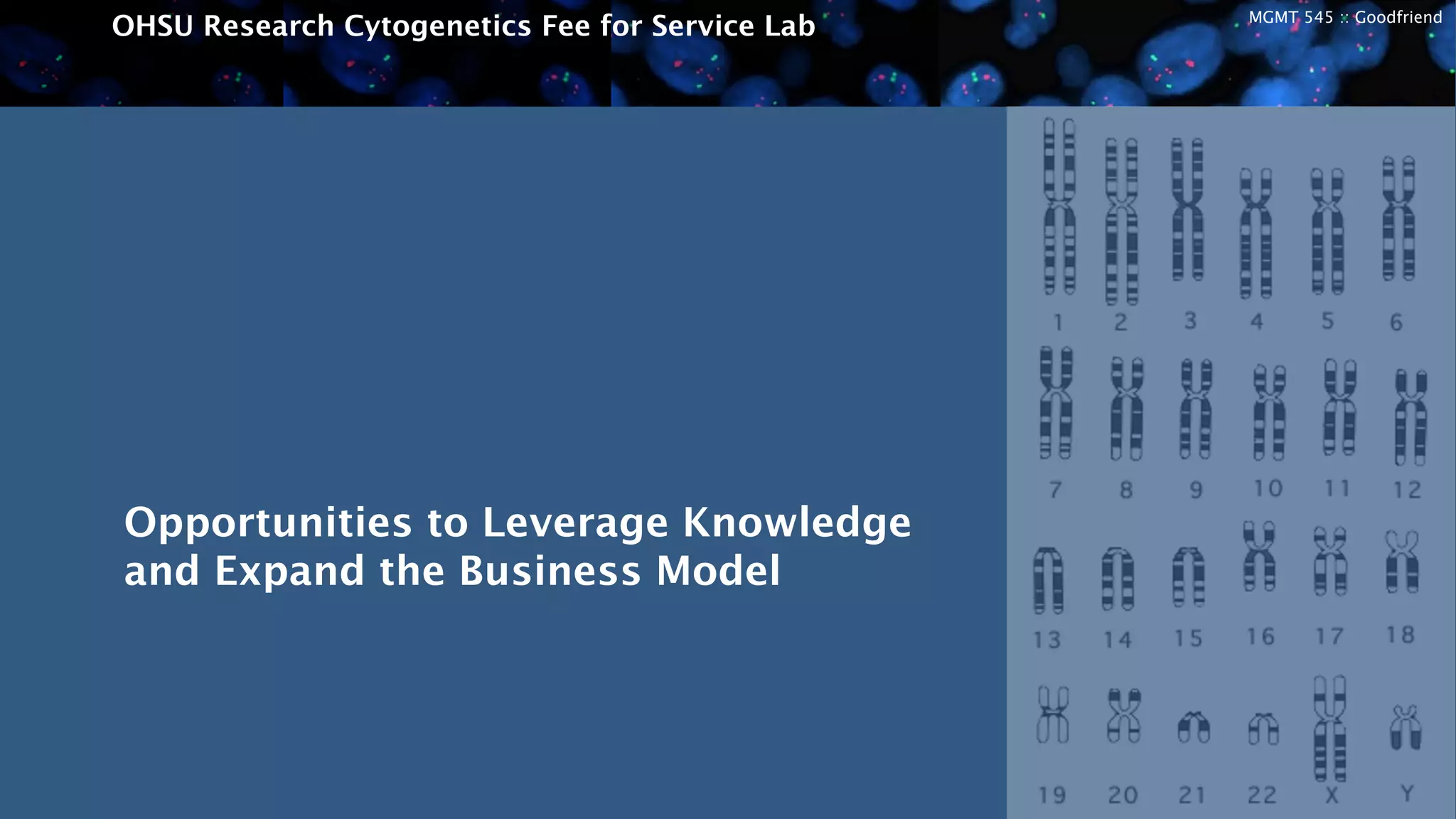 MGMT 545 :: Goodfriend
OHSU Research Cytogenetics Fee for Service Lab
Opportunities to Leverage Knowledge
and Expand the Business Model
 