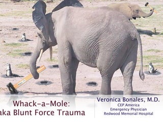 Veronica Bonales, M.D.
    Whack-a-Mole:                CEP America
                              Emergency Physician
aka Blunt Force Trauma     Redwood Memorial Hospital
 