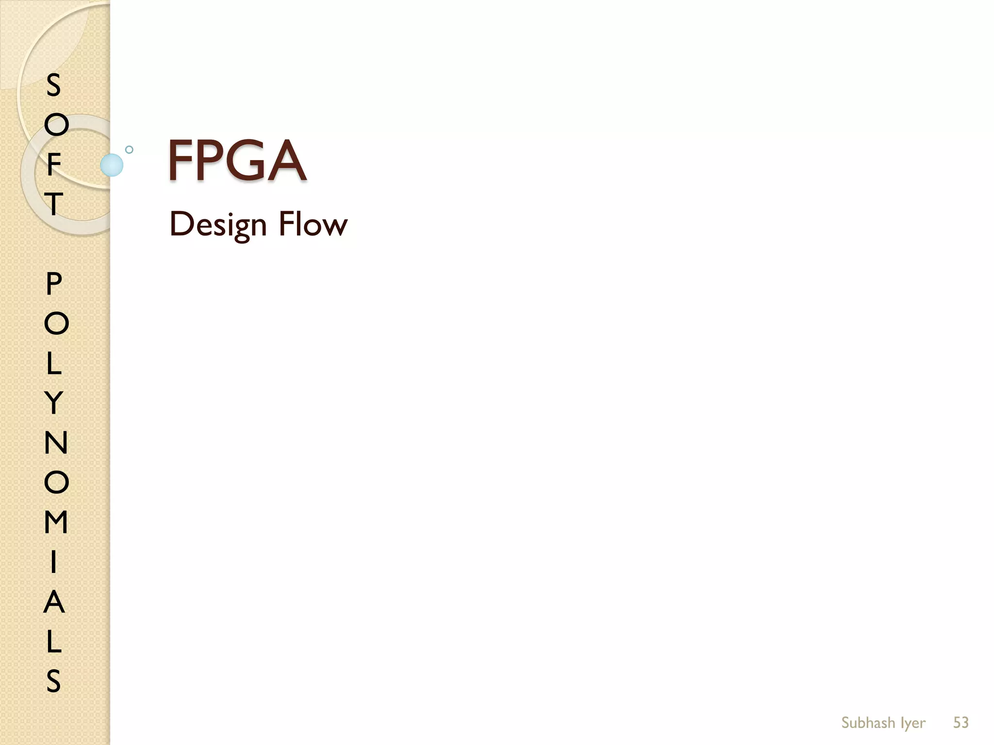 S
O
F
T
P
O
L
Y
N
O
M
I
A
L
S
FPGA
Design Flow
53Subhash Iyer
 