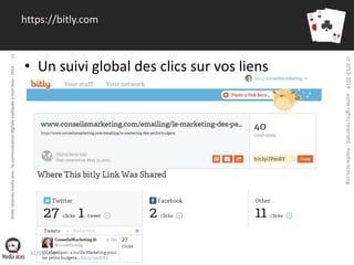 droits réservés media aces - la communication digitale expliquée à mon boss - 2013

15

https://bitly.com

31/01/2014
cc 2013-2014 - some rights reserved - media-aces.org

• Un suivi global des clics sur vos liens

 