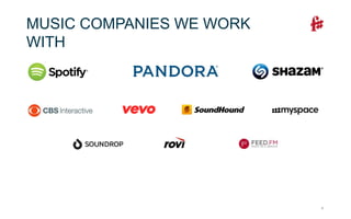 6
MUSIC COMPANIES WE WORK
WITH
 