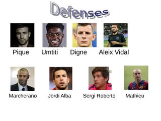 Pique Umtiti Digne Aleix Vidal
Marcherano Jordi Alba Sergi Roberto Mathieu
 
