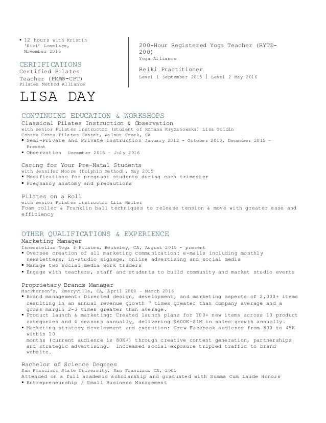 lisa day pilates resume
