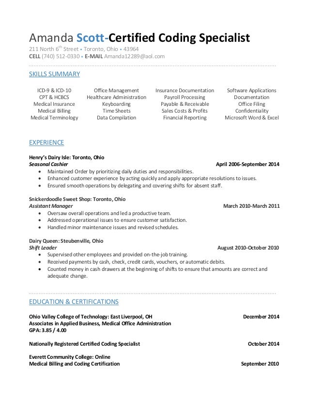 Document coder resume