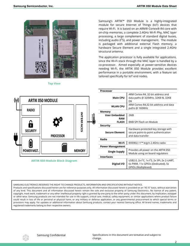 Samsung ARTIK 050 (ARTIK ZERO) Modules Data Sheet | PDF | Computer ...