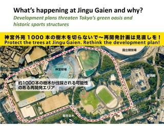 What’s happening at Jingu Gaien and why?
Development plans threaten Tokyo’s green oasis and
historic sports structures
 