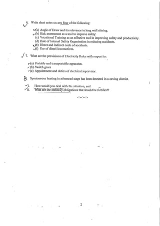 First class mine manager exam (UR)  legislation question papers 2002-10