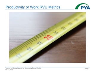 Prepared for Florida Council for Community Mental Health
May 17, 2017
Page 73
Productivity or Work RVU Metrics
 