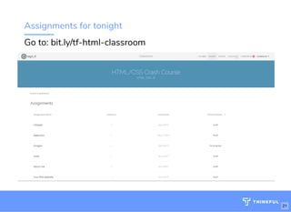 Assignments for tonight
Go to: bit.ly/tf-html-classroom
21
 