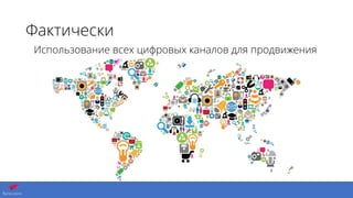 Фактически
Использование всех цифровых каналов для продвижения
бренда
 