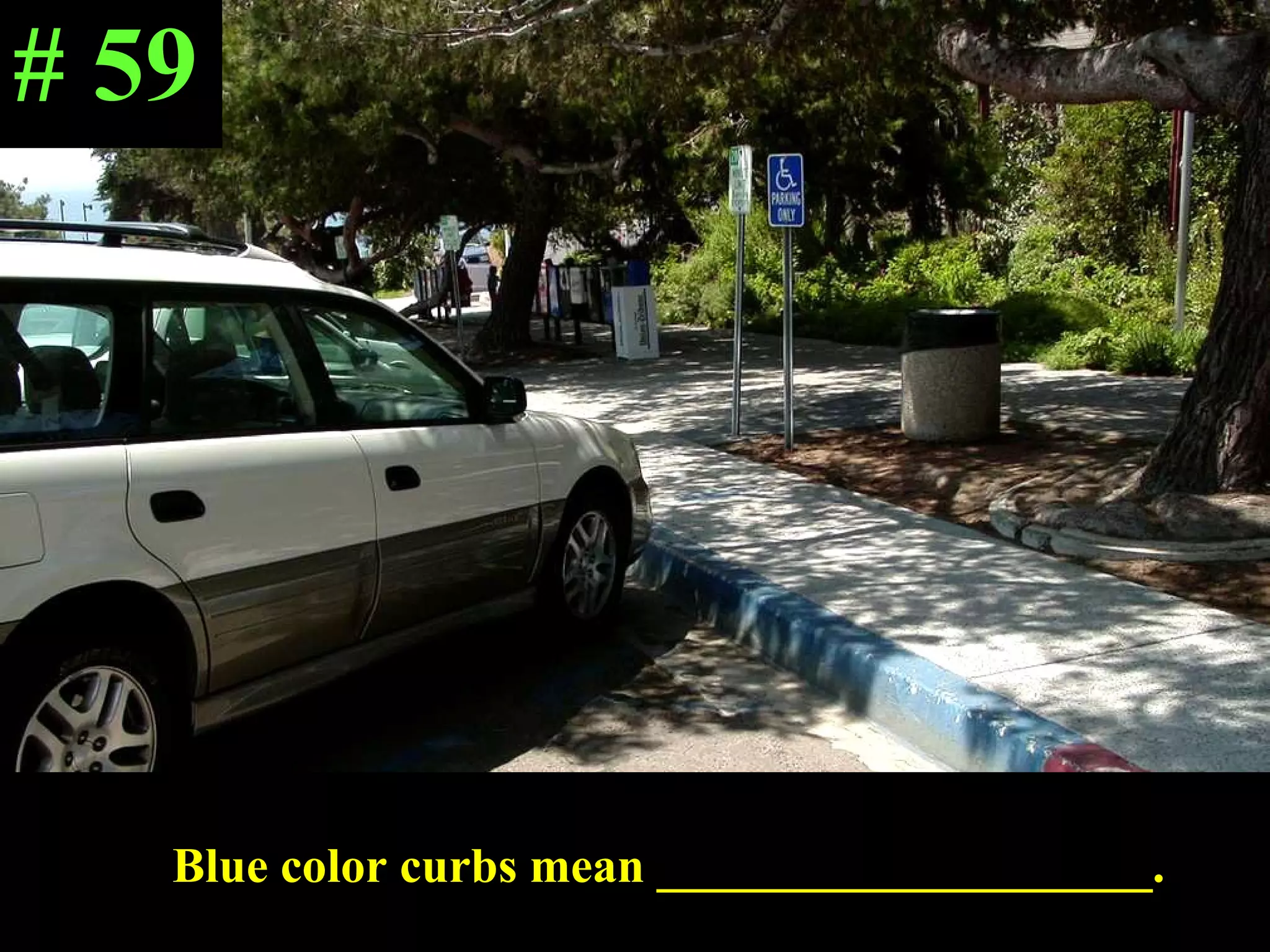 Blue color curbs mean ____________________.  # 59 