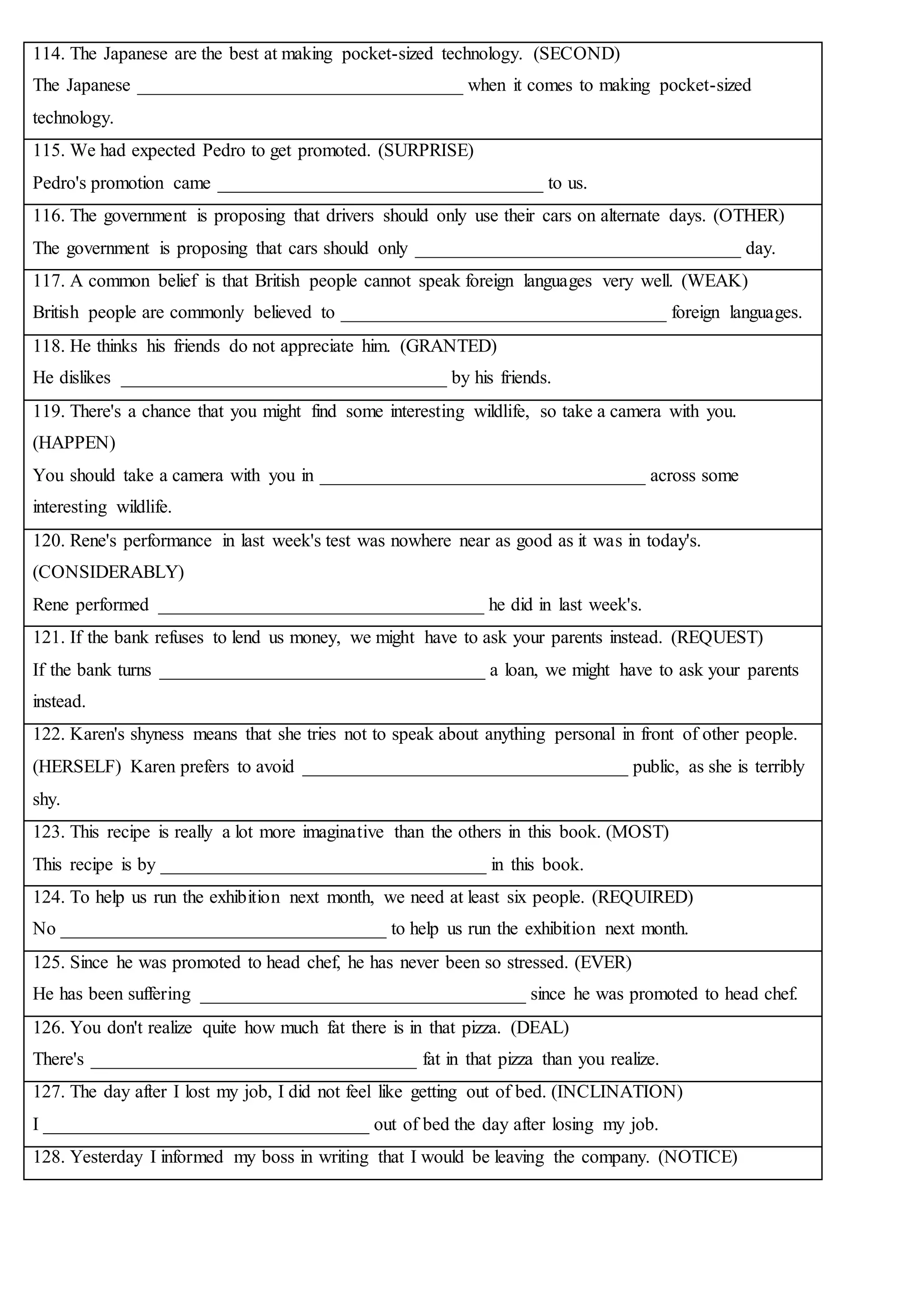 Fce key-word-transformation 250 exercises | DOC