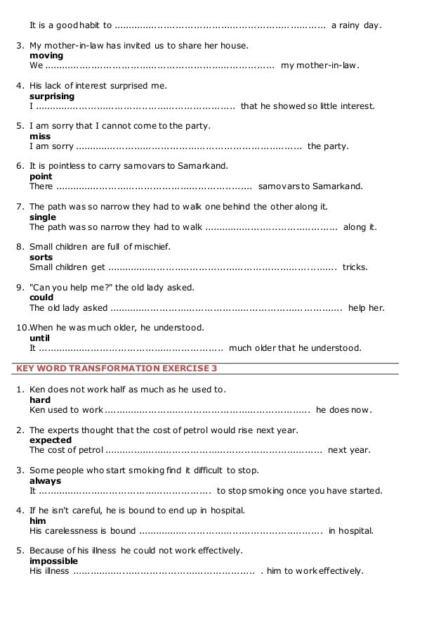 Fce Key Word Transformation 250 Exercises Fce Key Word Transformation 250 Exercises