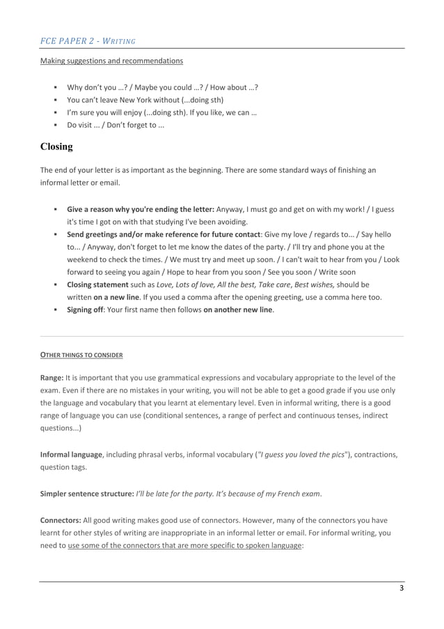 Fce informal letter email | PDF