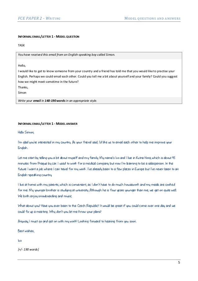 Fce Informal Letter Email