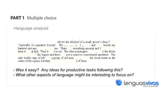 >language analysis

- Was it easy? Any ideas for productive tasks following this?
- What other aspects of language might be interesting to focus on?

 