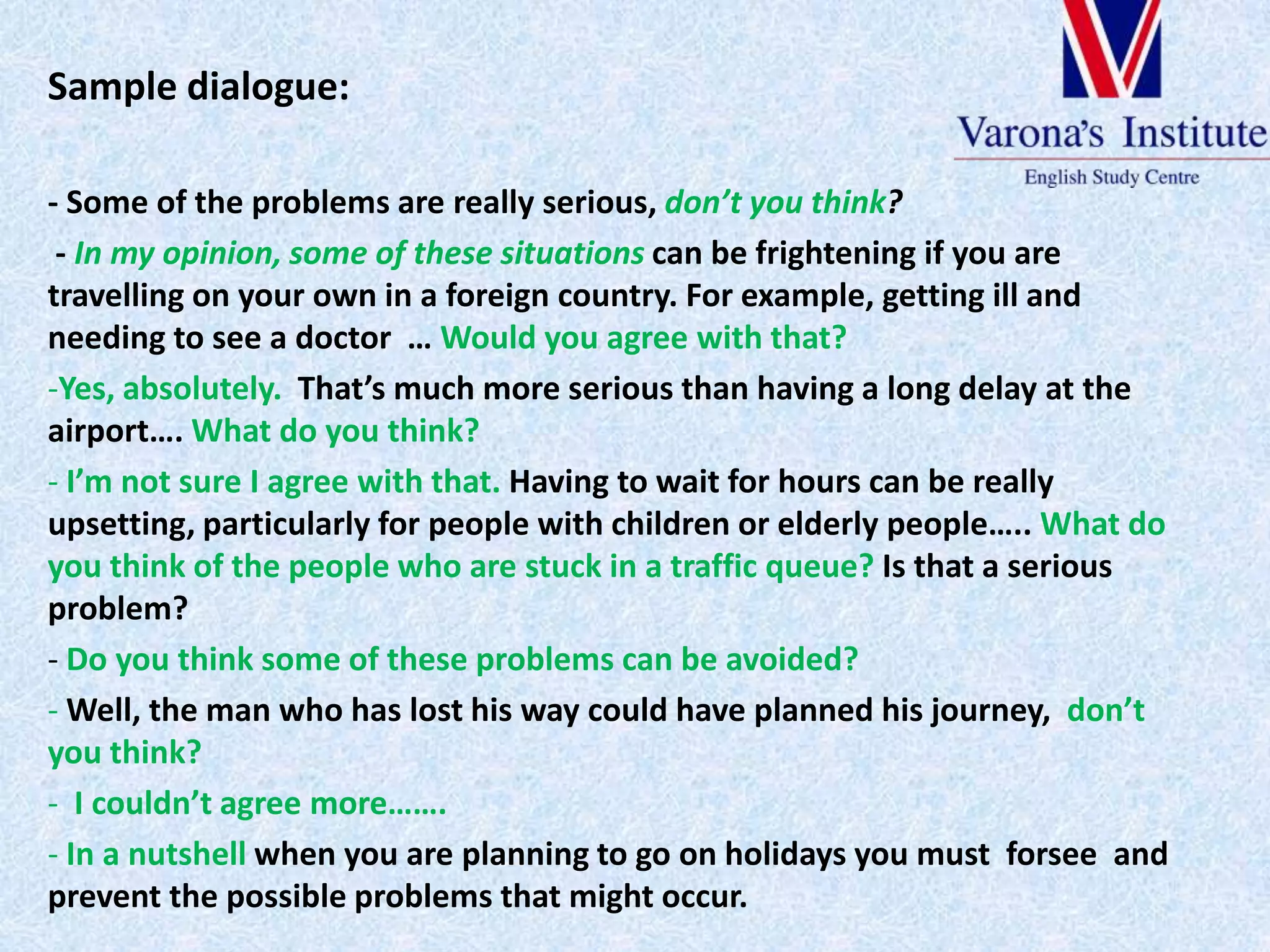 PART 2DOING EXERCISE:CANDIDATE B, compare and contrastthesephotographs, and sayhowgoodtheseforms of exercisemightbeforthepeople in thephotos. Youhave a minute to do this.CANDIDATE A, do youliketeamsports?USEFUL PHRASES: Thepeople in thesephotos are doingverydifferenttypes of exercise. Theboys in thefirstphoto are playingfootball and theyseemtobeenjoyingthemselves more thanthepeople in thesecondphotograph, who are exercising in a gym. Forchildren, I thinkoutdoor sport ishealthierthanworkingout in a gym. Footballisanexcellentform of exercise and italsoteacherchildrentheimportance of teamwork.In thesecondphoto, I thinktheyoungwoman looks bored. Sheprobablyexercisesseveral times a weektokeepfitortoavoidputtingonweight. There are more peopleonthebackgroundbutmaybetheyhavenevermetbefore. Perhapsall of themhave full-time jobs and they come tothegymafterwork.