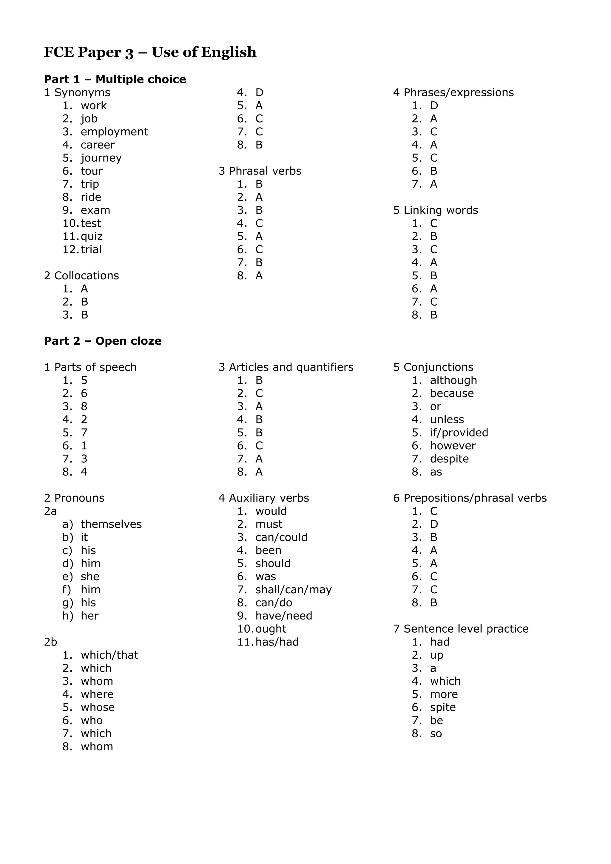 Fce spotlight paper 3 and answer key | PDF